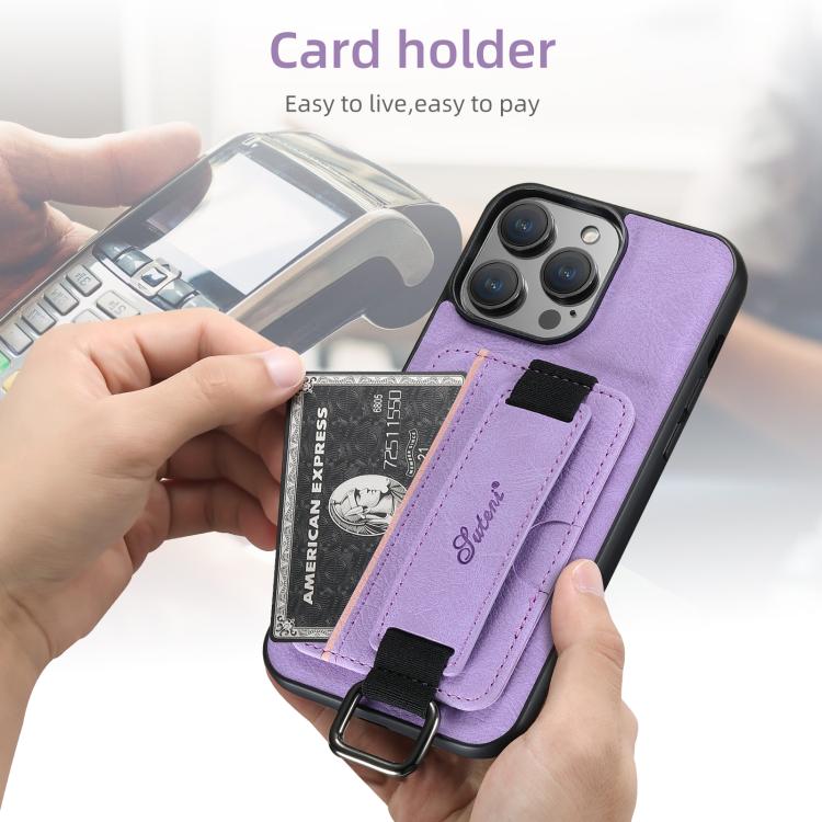 Funda para iPhone 16E Suteni H13 con Correa de Muñeca Cuero de Lichi (Morado)