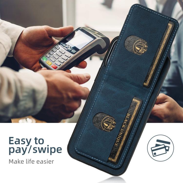 Funda para iPhone 16E Suteni H03 TaRJetero Piel de Lichi Parte Trasera Soporte (Azul)