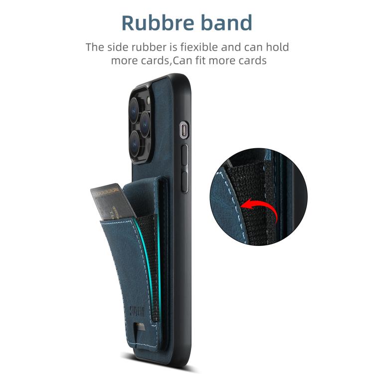 Funda para iPhone 16E Suteni H03 TaRJetero Piel de Lichi Parte Trasera Soporte (Azul)
