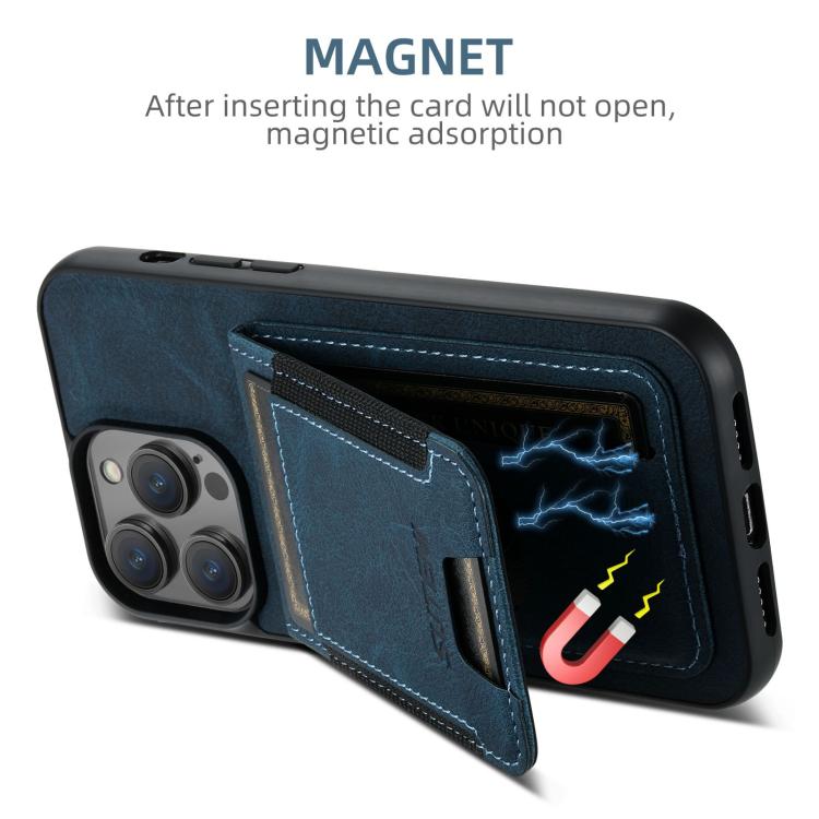 Funda para iPhone 16E Suteni H03 TaRJetero Piel de Lichi Parte Trasera Soporte (Azul)