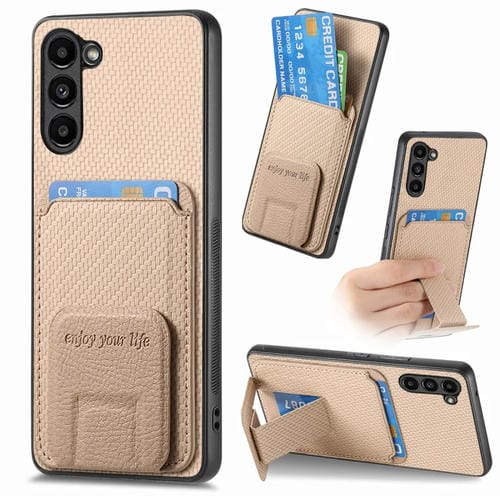 Funda para Teléfono Samsung Galaxy S22 + 5G con Soporte Plegable y Bolsa para Tarjetas de Fibra de Carbono (Caqui)