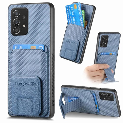 Funda para Teléfono Samsung Galaxy A23 con Soporte Plegable y Bolsa para Tarjetas Fibra de Carbono (Azul)