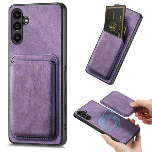 Funda de Teléfono Samsung Galaxy A13 5G Magnética con Bolsa de Tarjeta de Cuero Retro (Púrpura)