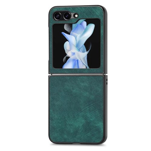 Funda de Teléfono Samsung Galaxy Z Flip5 5G Cuero Retro a Prueba de Golpes (Verde)