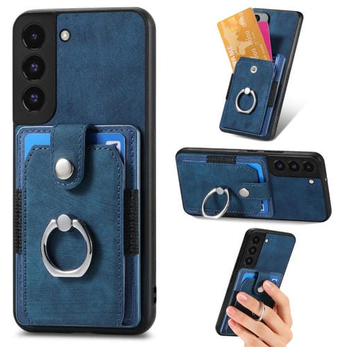 Funda para Teléfono Samsung Galaxy S22 + 5G con Billetera, Tarjeta y Anillo (Azul)