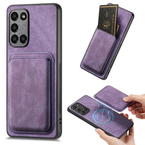 Funda de Teléfono Samsung Galaxy A31 Magnética con Bolso de Tarjeta de Cuero Retro (Púrpura)