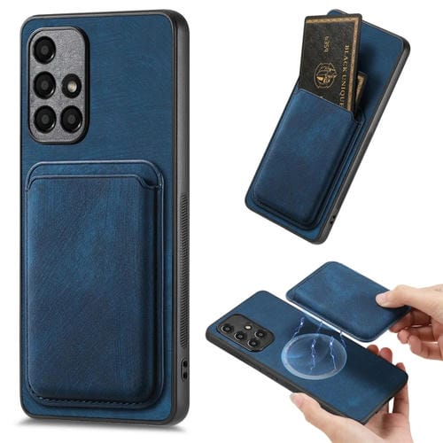 Funda de Teléfono Samsung Galaxy A71 Magnética con Bolsa de Tarjeta de Cuero Retro (Azul)