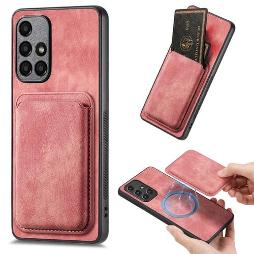 Funda de Teléfono Samsung Galaxy A51 Magnética con Bolso de Tarjeta de Cuero Retro (Rosa)