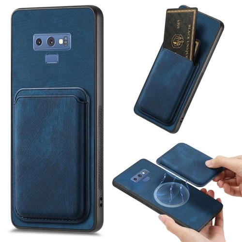 Funda de Teléfono Samsung Galaxy Note9 Magnética con Bolso de Tarjeta Cuero Retro (Azul)
