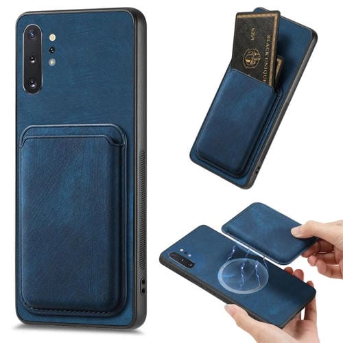 Funda de teléfono Samsung Galaxy Note10 Magnética con Bolsa de Tarjeta Cuero Retro (Azul)
