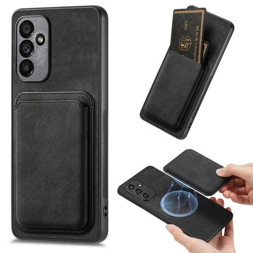 Funda de Teléfono Samsung Galaxy A34 5G Magnética con Bolsa de Tarjeta de Cuero Retro (Negro)