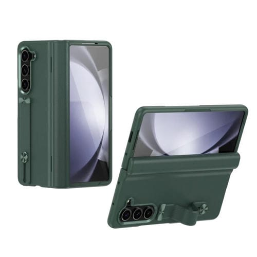 Funda para Teléfono Plegable Samsung Galaxy Z Fold5 5G Cuero Granulado Soporte Pulsera (Verde)