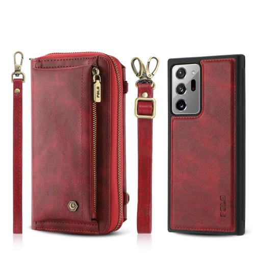 Funda de Cuero Crossbody Samsung Galaxy Note20 Ultra con Billetera y Cremallera (Rojo)