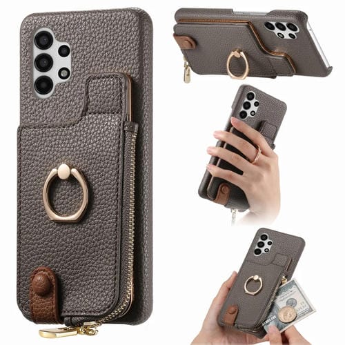 Funda para Samsung Galaxy A13 4G Litchi Leather Oil Edge Ring Zipper Wallet Back (Gris)