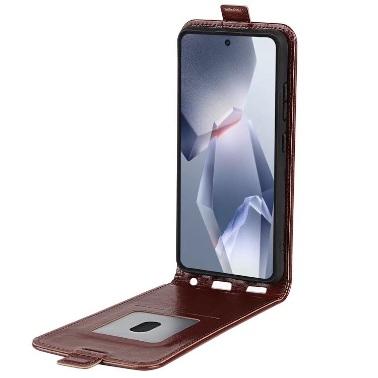 Funda de Cuero con Tapa Vertical Textura R64 para OnePlus Ace 5 Pro (Marrón)