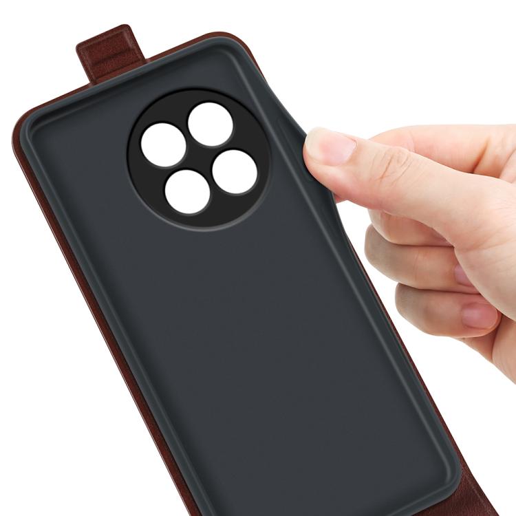 Funda de Cuero con Tapa Vertical Textura R64 para OnePlus Ace 5 Pro (Marrón)