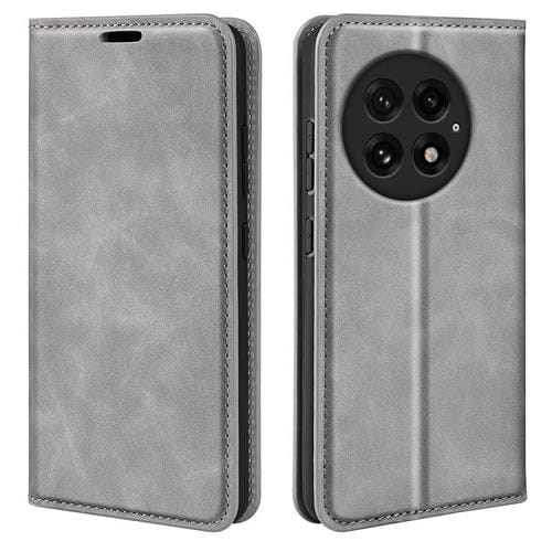 Funda de Cuero con Ventosa Magnética para OnePlus 13 Retro-Skin (Gris)