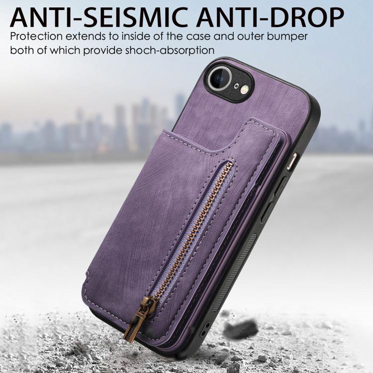 Funda de Cuero Retro con Cremallera para iPhone 16E (Morado)