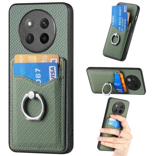 Funda para Teléfono Honor X60 Pro con Anillo y Billetera Fibra de Carbono (Verde)