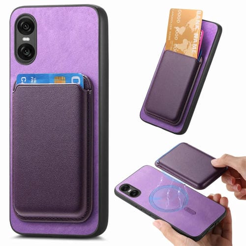 Funda para Teléfono Sony Xperia 10 Vi Retro Magsafe Card Bag Pu con Tapa Trasera (Morado)