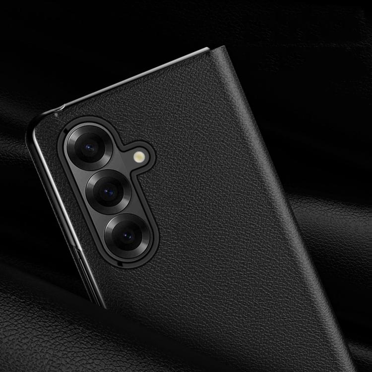 Funda trasera de PU con textura de lichi para Samsung Galaxy Z Fold7 5G con soporte (roja)