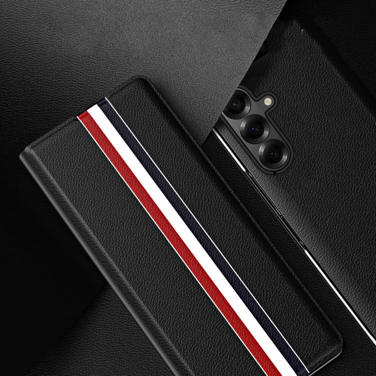 Funda trasera de PU con textura de lichi para Samsung Galaxy Z Fold7 5G con soporte (roja)