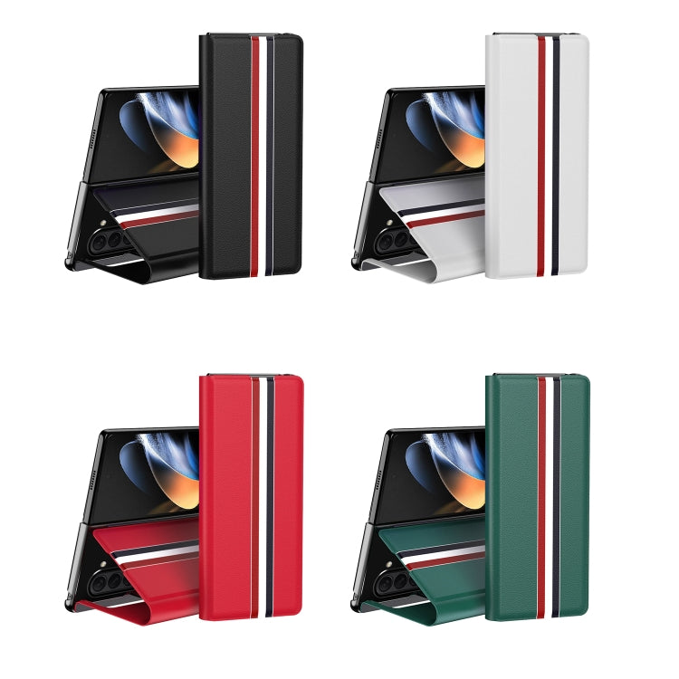 Funda trasera de PU con textura de lichi para Samsung Galaxy Z Fold7 5G con soporte (negra)