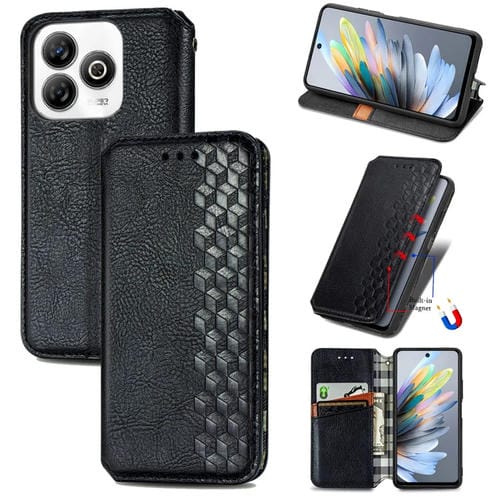Funda de Cuero para ZTE Blade A75 4G con Tapa Magnética y Diseño Cuadrícula (Negro)
