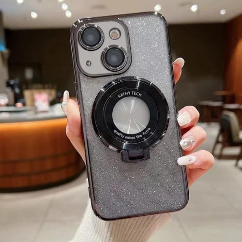 Estuche para Teléfono iPhone 15 Magsafe con Brillo Degradado y Soporte Galvanizado (Negro) - MOVILSTORE