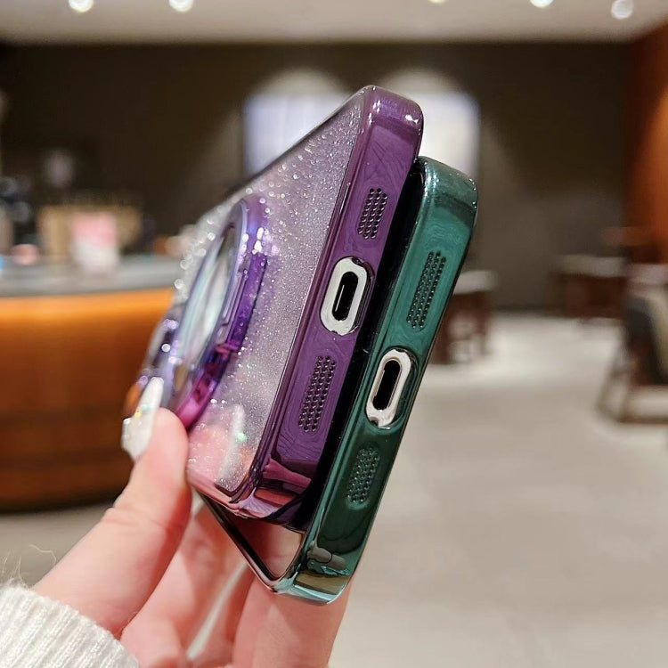 Estuche para Teléfono Magsafe iPhone 15 con Brillo Degradado y Soporte Galvanizado (Plateado) - MOVILSTORE