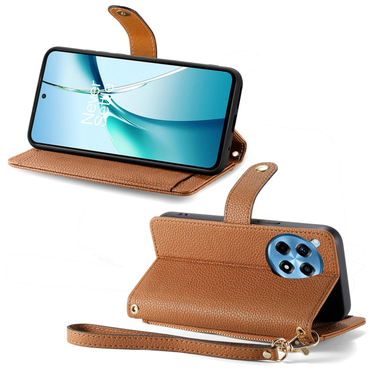 Funda de Cuero con Cordón y Cremallera Love para OnePlus Ace 3 Pro (Marrón)
