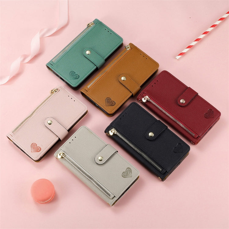 Funda de Cuero con Cordón y Cremallera Love para OnePlus Ace 3 Pro (Roja)
