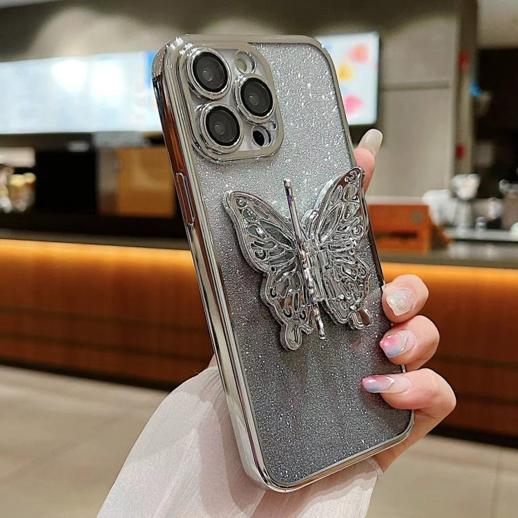 Funda para Teléfono TPU iPhone 15 Diseño Mariposa 3D Purpurina Galvanizada (Rosa Degradado) - MOVILSTORE