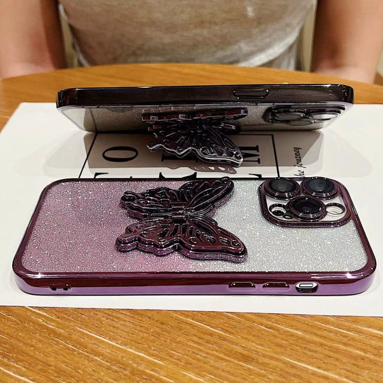 Estuche para teléfono TPU iPhone 15 Mariposa 3D Brillo Degradado Galvanizado (Azul Degradado) - MOVILSTORE