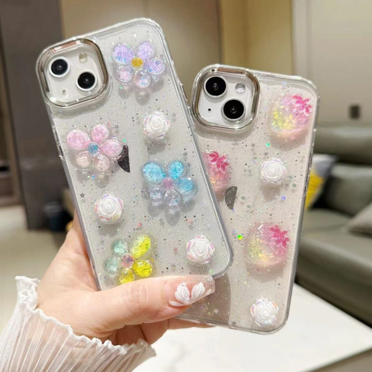 Funda para Teléfono TPU Epoxi iPhone 15 con Brillo Flores 3D (Flores de Colores) - MOVILSTORE