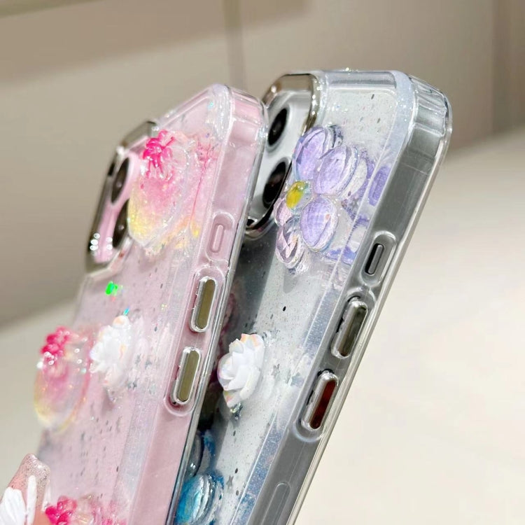 Funda para Teléfono TPU Epoxi iPhone 15 Purpurina Floral 3D (Fresa Rosa) - MOVILSTORE