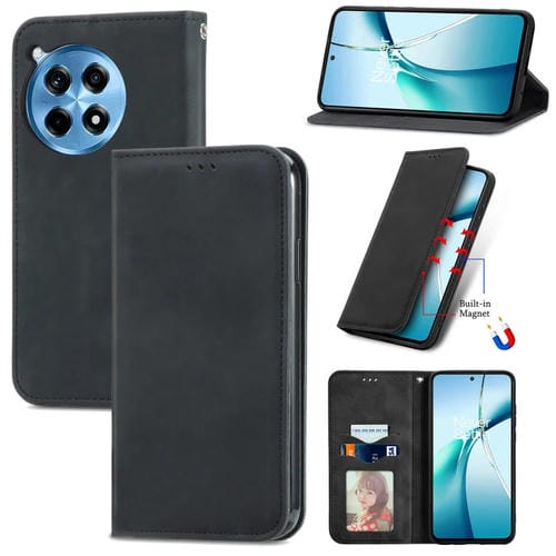 Funda de Cuero con Tapa Magnética para OnePlus Ace 3 Pro (Negra)