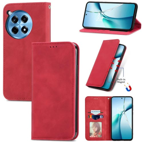 Funda de Cuero con Tapa Magnética para OnePlus Ace 3 Pro (Rojo)