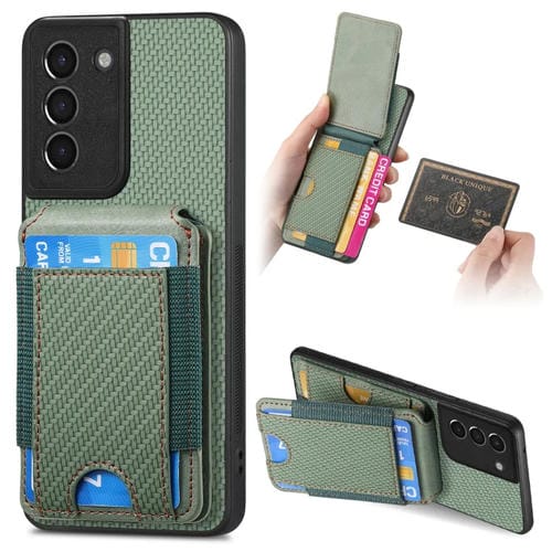Funda para Teléfono Samsung Galaxy S22 + 5G con Soporte y Billetera con Tapa Vertical de Fibra de Carbono (Verde)