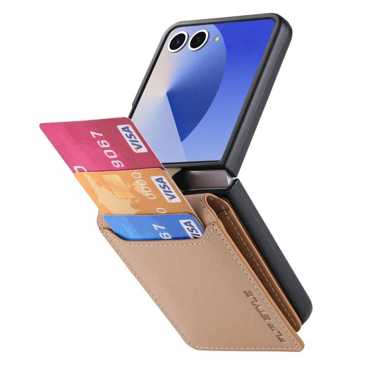 Funda tipo cartera con anillo de cuero con textura de lichi para Samsung Galaxy Z Flip7 5G (caqui)