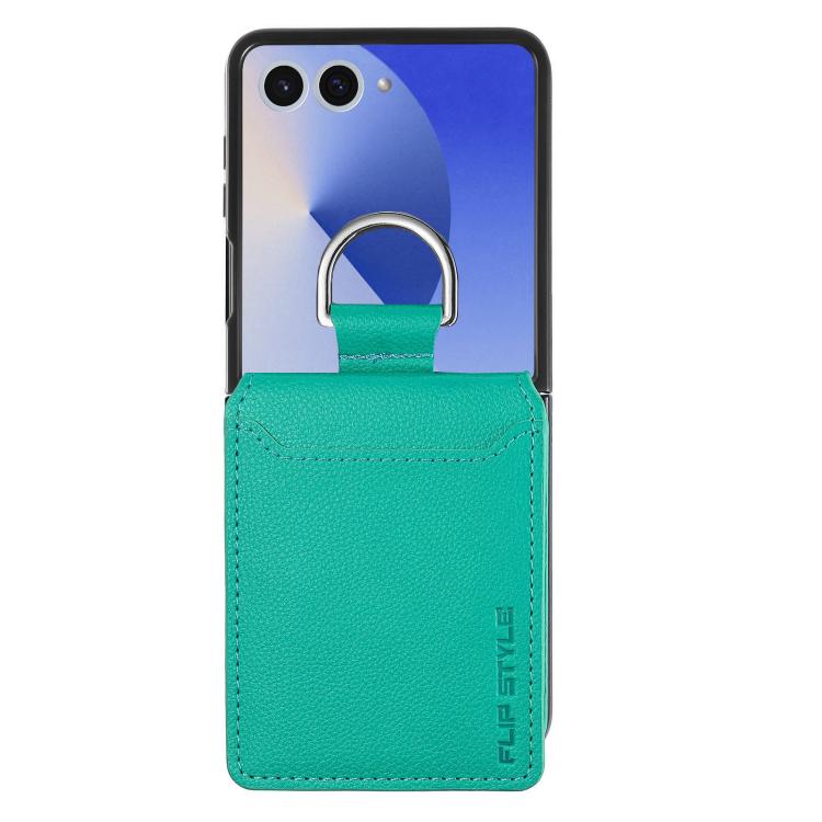 Funda tipo cartera con anillo de cuero con textura de lichi para Samsung Galaxy Z Flip7 5G (verde)