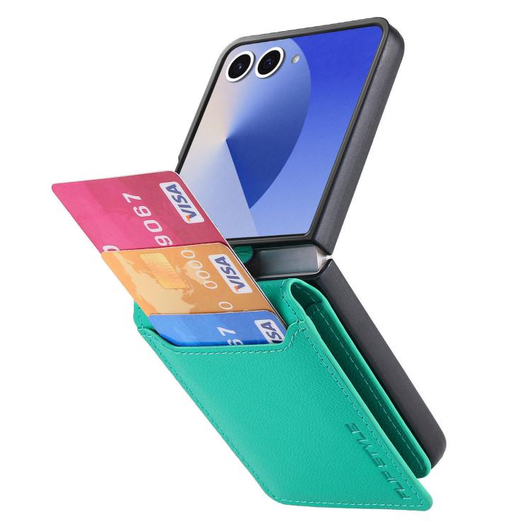 Funda tipo cartera con anillo de cuero con textura de lichi para Samsung Galaxy Z Flip7 5G (verde)