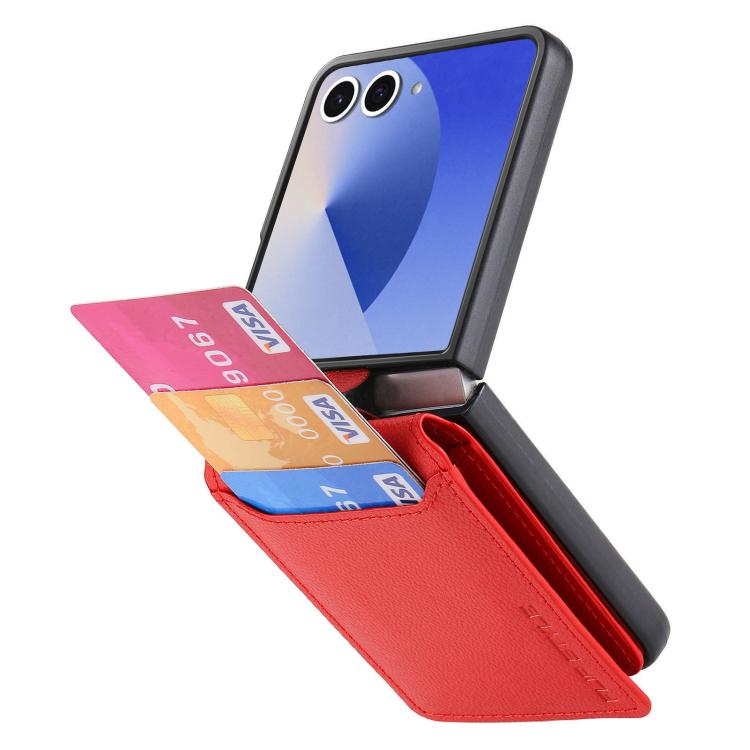 Funda tipo cartera con anillo de cuero con textura de lichi para Samsung Galaxy Z Flip7 5G (roja)