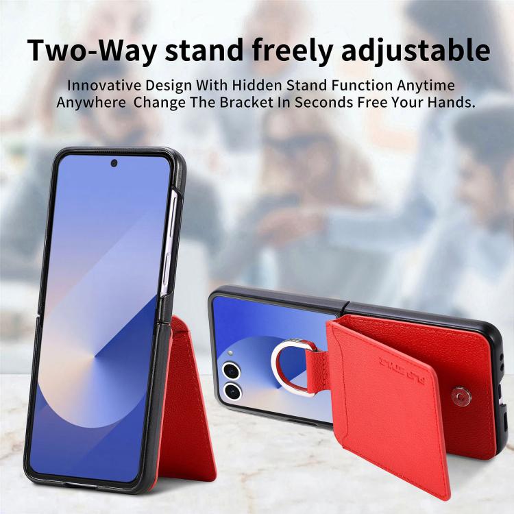 Funda tipo cartera con anillo de cuero con textura de lichi para Samsung Galaxy Z Flip7 5G (roja)