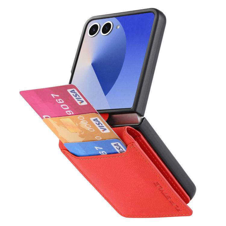 Funda tipo cartera con anillo de cuero con textura de lichi para Samsung Galaxy Z Flip7 5G (naranja)