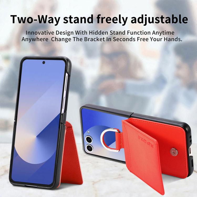 Funda tipo cartera con anillo de cuero con textura de lichi para Samsung Galaxy Z Flip7 5G (naranja)