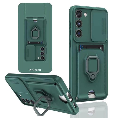 Funda de silicona deslizante con tarjetero magnético para Samsung Galaxy A26 5G (verde noche oscuro)