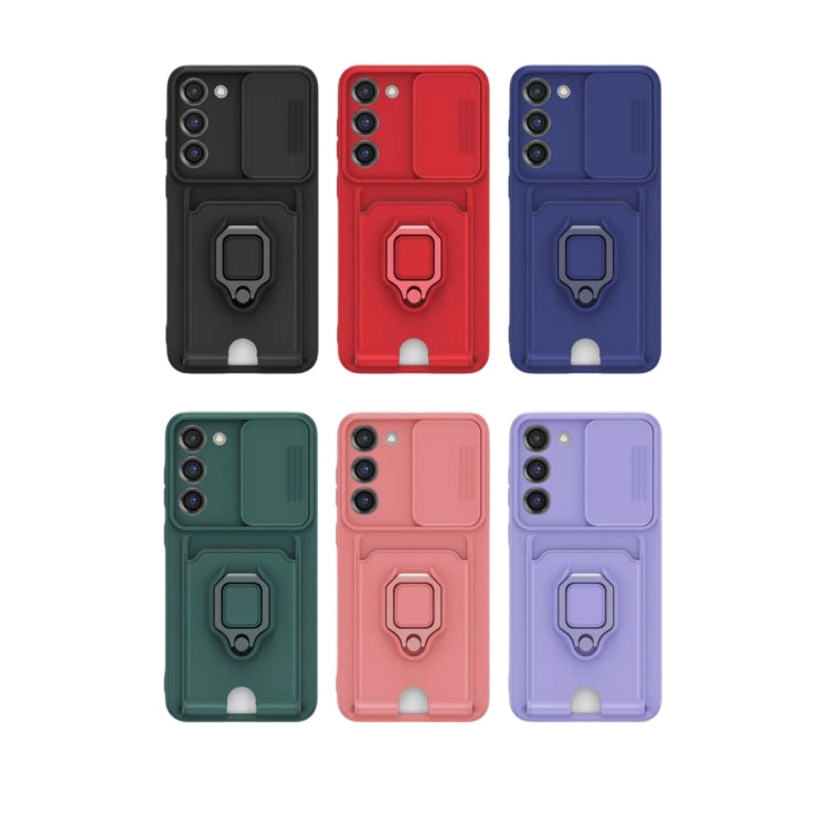 Funda de silicona con soporte magnético para tarjetas y cierre deslizante para Samsung Galaxy A26 5G (negro)