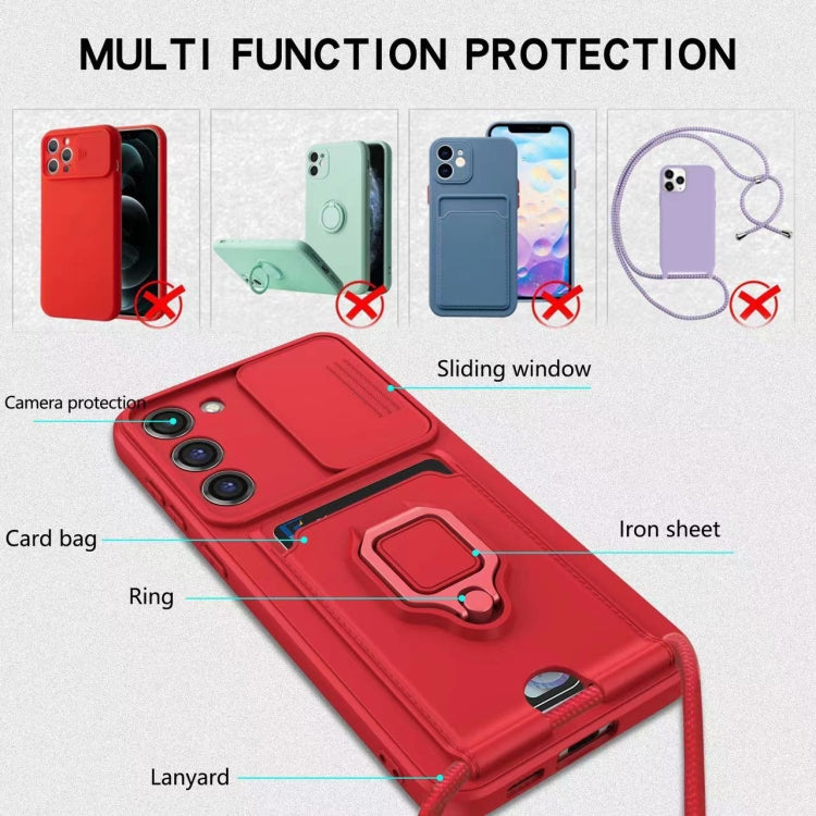 Funda de silicona con soporte magnético para tarjetas y cierre deslizante para Samsung Galaxy A36 5G (roja)