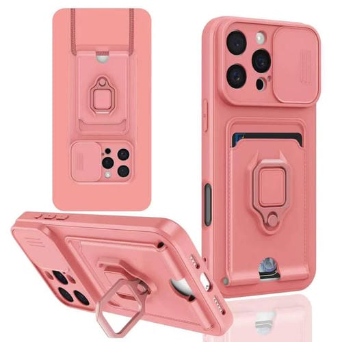 Funda de Silicona Camshield para iPhone 16 Pro con Soporte para Tarjetas Magnético Deslizante (Rosa)